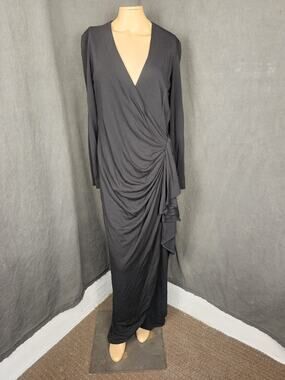 Darya New York Vintage Wrap Maxi Gown Dress NWT Size 10 Black Ruched Whimsigoth